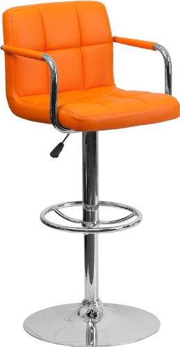 Flash Furniture Adjustable Bar Stools | Set Of 2 Counter Height Barstools With Back And Armrest, 2 Pack, Orange #TOP9