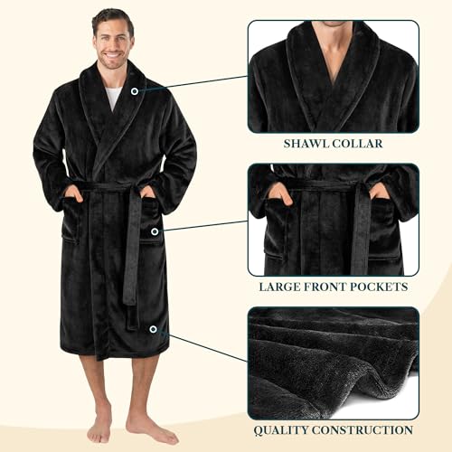 Image of PAVILIA Mens Soft Robe Bathrobe for Men, Lightweight Fleece Male Robe Long Bath Shower Spa