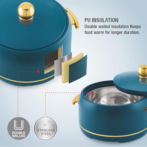 Image of Modware Atlantis Casserole 2500ml Elegant Design Premium Hot Pot, Retains Temperature for Hours, Insulated Inner Steel Casserole for Roti, Hot Box for Home, Chapati Box, Serving Bowl with Lid (Teal)