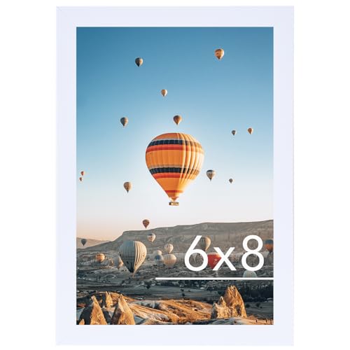 Image of JCJMY 6x8 Picture Frame White for Wall Hanging or Tabletop, Wall Mounting Horizontally or Vertically, 6 x 8 Wall Gallery Poster Photo Frame with Shatter Resistant Plexiglass, White