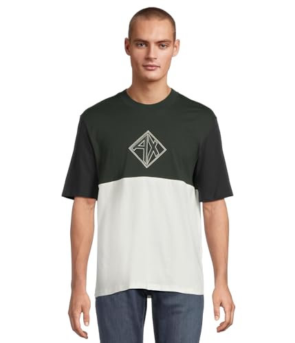 Image of Armani Exchange Men's Colorblock Ax Diamond Tee Sweatshirt, Jet Set/Off White/Deep Navy, Large