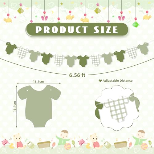 Image of Weysat 2 Pcs Baby Clothes Banner Baby Boys Girls Shower Decorations Green Bodysuit Clothesline Banner Gender Reveal Birthday Neutral Party Outfit Paper Decor Supplies