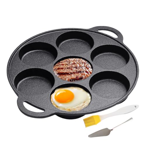 Padella piatta in ghisa – Padelle antiaderenti per pancake, padella multi 7 fori, strumento di cottura per pizza resistente, padelle per crepe resistenti per uova, bistecca, colazione, stufa, barbecue