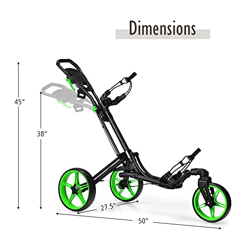 Tangkula Golf Push Cart With 360° Swivel Front Wheel, Aluminum Collapsible 3 Wheels Golf Pull Cart, Golf Trolley W/Elastic Strap, Scoreboard Storage & Foot Brake, Height-Adjustable Handle (Green) #TOP4