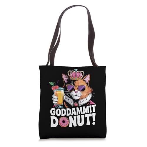Bolso tote divertido con diseño de gato y frase 'Goddammit Donut' miniatura 1