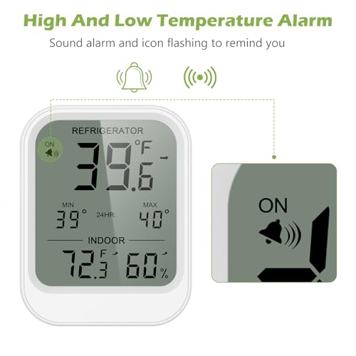 KeeKit Refrigerator Thermometer, Digital Freezer Thermometer with Waterproof Probe & Suction Cup, Temperature Monitor with Alarm, LCD Display, Min/Max Recording, for Fridge, Aquarium, Food Storage