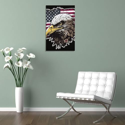 Drapeau américain sur toile murale avec cadre, cadeau déco vintage unique - 5