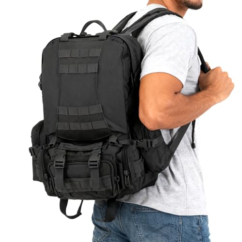 55L Mochila Masculina Mochila Grande para Acampamento Destacável (Preto)