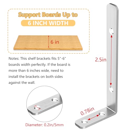 Lsk PL-A29-SB-6S L Bracket, Heavy Duty Stainless Steel Corner Bracket, 5"×2"(125×50Mm) Shelf Support Bracket Max Load : 42Lb thumb #3
