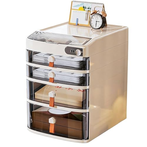 Sicherer Passwort-Lock-Datei-Kabinett 5-Schicht-Plastik-Plastik-Platten-Organizer mit Schublade für A4-Dokumente Zubehör Private Storage Home Office Vertrauliche sichere Ablagebox Portable Mobile