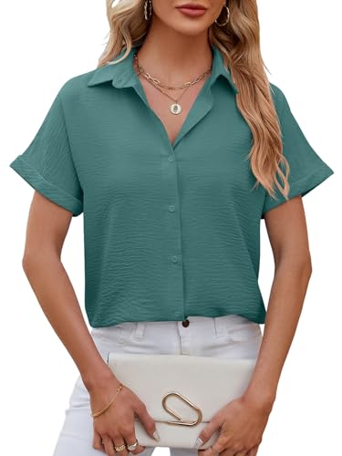 Bluse Damen Sommer Damenblusen Kurzarm Oberteile Damen Hemd Elegant...