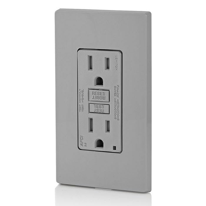 Image of Leviton AFCI Outlet, 15 Amp, Self Test, Tamper-Resistant with LED Indicator Light, Protection from Electrical Fires, AFTR1-GY, Gray