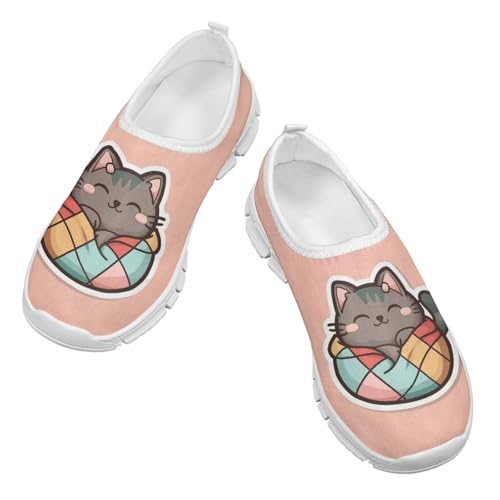 Cat Shoes for Todder Girl Slip on Shoes for Girls Size 12 Little Girls Sneakers Cute Shoes for Girls 10-12 Lightweight Running Shoes Active Kids Casual Shoes,Size 33