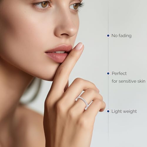 14K White Gold 2mm Eternity Rings for Women, Simulated Diamond Wedding Bands for Anniversary Size 5-92