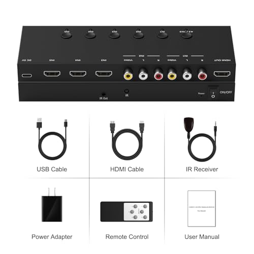 Y.D.F 3 Way HDMI 2.0 Switcher + 2 RCA to HDMI Converter(2 in 1) 2 Way AV Composite CVBS Switch to HDMI Adapter Support 4:3/16:9 Switching for N64 NGC Wii Xbox PS2/3/4/5 Xbox Series/ONE Switch