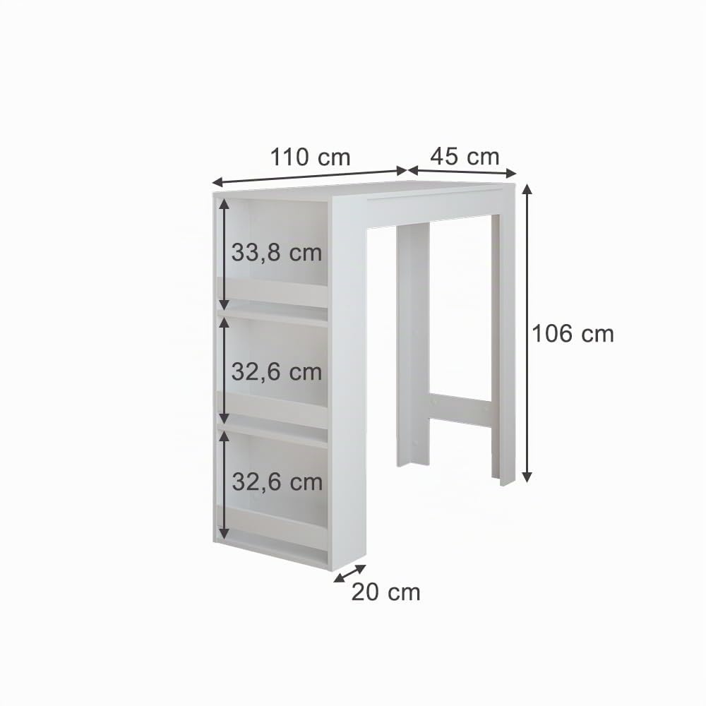 Vicco Tavolo da bar Repose, Bianco, 45 x 110 cm | con vani portaoggetti per la conservazione di utensili da cucina