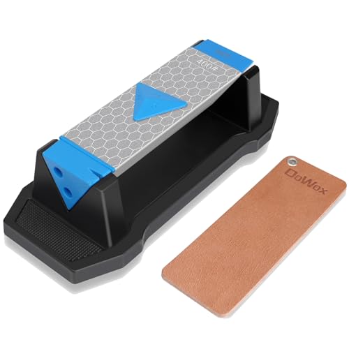 Dowox Diamond Knife Sharpening Stone Kit, 3 Side Grit 400/1000/8000 Whetstone Knife Sharpener, Premium Diamond & Ceramic Whetstone with Leather Strop & Angle Guide