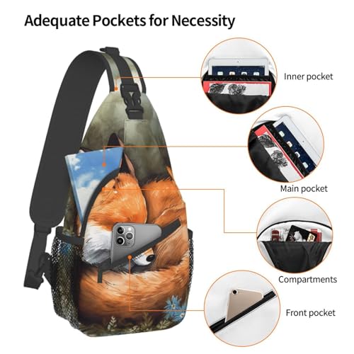 Sling Bag for Women Men Crossbody Bag Small Sling Backpack A Sleeping Fox Chest Bag Hiking Daypack3