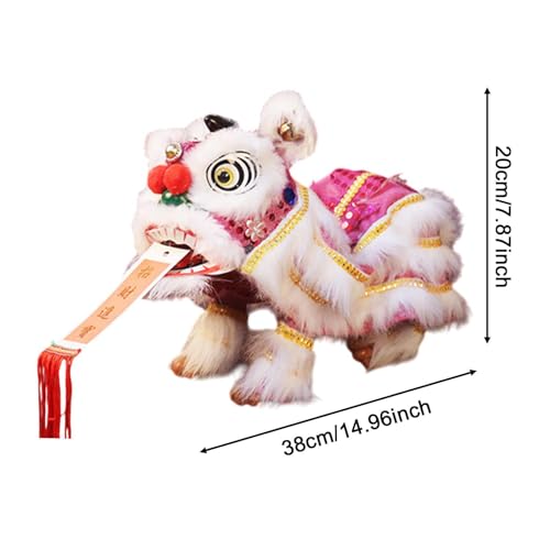 JISADER Marionette Lion Toy Traditional Chinese Hand String Puppet Dancing Lion Toy Handmade Decoration Suitable for Children Adults Party, Pink White