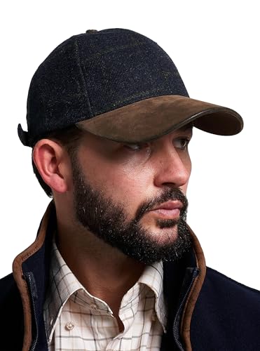 JACK PYKE Lowland Tweed Baseball Hat – Woolblend, Adjustable Country Style Baseball Caps for Mens with Faux Suede Peak, Fully Lined Design, Brass Adjuster, Perfect for Casual Wear - Navy