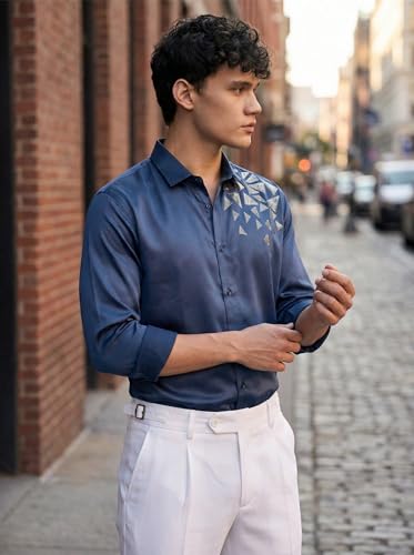 Image of IndoPrimo Men's Stylish Satin Shirt for Party, Formal, Daily and Casual Wear Full Sleeve Shirt for Mens - Trio