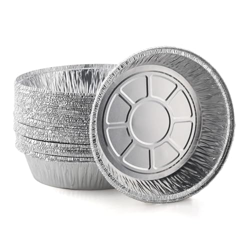 Image of PAXCOO 10pcs Aluminum foil Pie Pans for air Fryer, Round Disposable containers with Angled Walls for Tart Baking, Storing, Serving & reheating, Freezer and Oven Safe, Recyclable