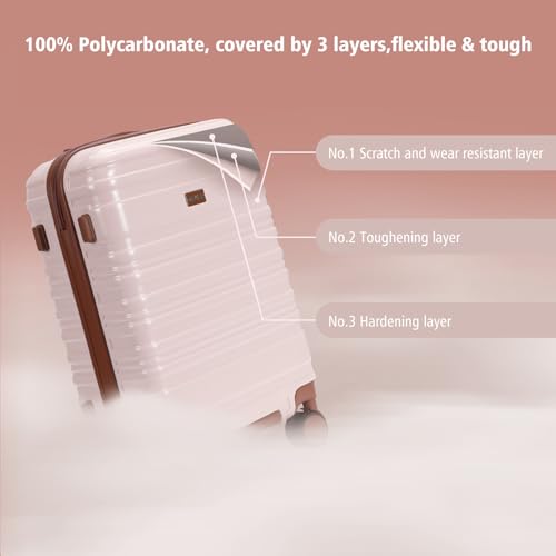 20 Inch Carry on Luggage 22x14x9 Airline Approved Pink PC Hardside Double Spinner Wheels Lightweight Suitcase TSA Lock Travel for Men and Women2