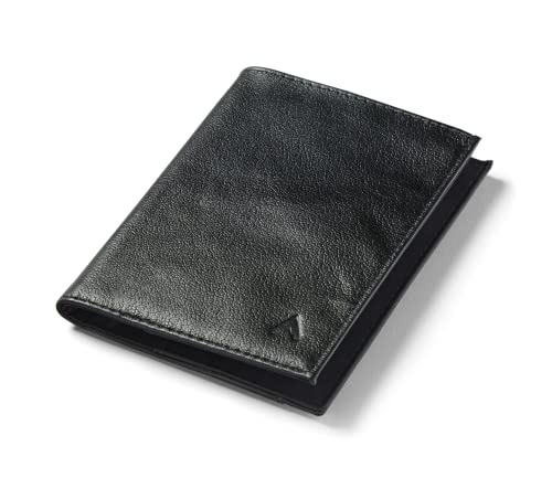 Allett Coin Wallet 2.0, Onyx Black | Leather, RFID Blocking, Velcro Pocket, Slim, Minimalist, Bifold, Water Resistant, Thin, Front Pocket | Holds 4-24 Cards, Flat Bills & Receipts