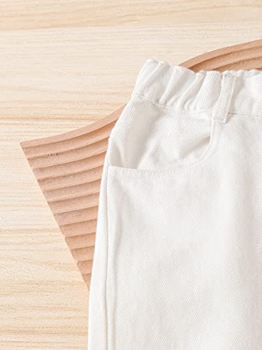 Wdirara Girl's Elastic Waist Button Straight Leg Jeans Casual Denim Pants White 150 #TOP2