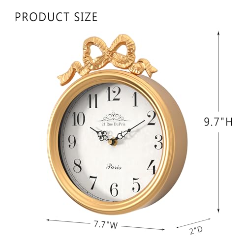 French Small Wall Clock with Bow, Vintage Gold Boho Style - Image 2