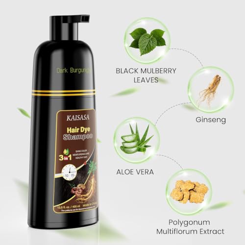 Image of KAISASA Dark Burgundy Hair Dye Shampoo 3 in 1 for Gray Hair, Women & Men