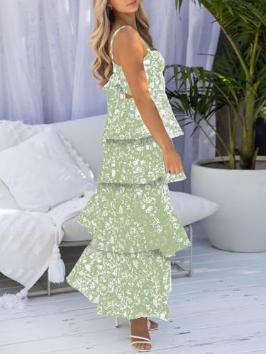 Wenrine Womens Summer Floral Maxi Dresses Sleeveless Spaghetti Strap Tie Back Ruffle Tiered Flowy Dresses4
