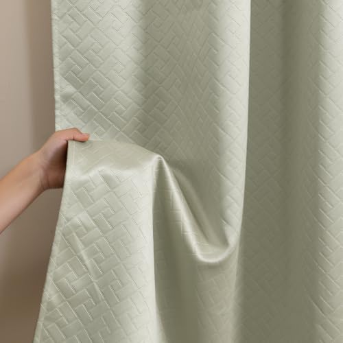 Image of HOMEMONDE 100% True Blackout Curtains 9 Feet Long Door - Set of 2 Curtains| Embossed Design | Light Block Thermal Insulated & Room Darkening Top Style Rod Pocket Curtains (Off White, 108Inch)