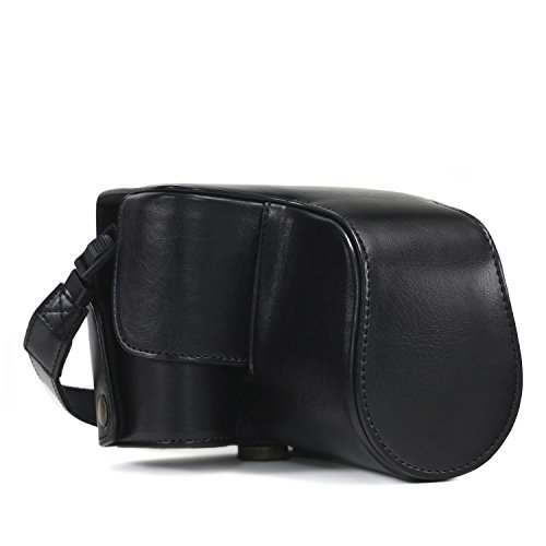 MegaGear mg920 – Funda de Protección con Bandolera de Piel para Cámara Nikon Coolpix B700 Negro