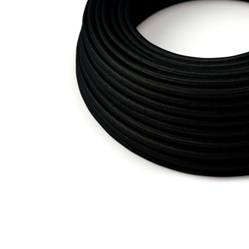 HALOTEC Cable textil electrico Negro 5 metros | Cable textil lampara decorativo 2 hilos 2x0 75mm2 | Cable cinta hilo textil tejido iluminacion | Rollo Hilo Cable de tela funda textil | Color Negro