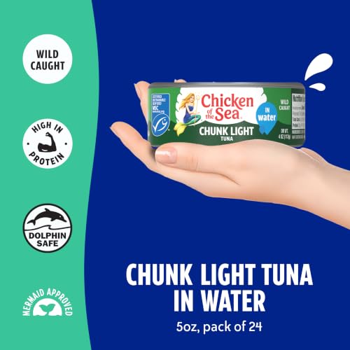 Image of Chicken of the Sea Wild Caught Chunk Light Tuna, 5 Ounce Cans, 24-Count - High Protein 100% Classic Chunk Tuna in Water - Delicious, Easy, Nutritious Ready to Eat Meals