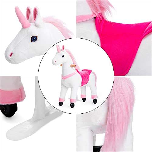 Ponyeehaw Ride On Unicorn Toys, Kids Ride On Horse Riding Horse Toys Ride On Toys For 3-5 Years Old, Premium Plush Animals Toys Walking Horse With Wheels 29.92" L X 9.84" W X 31.12" H #TOP3