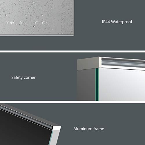 TECKNET Illuminated LED Bathroom Mirror Wall Mounted Mirror Light with Touch Switch Control, 3X Magnifying Mirror, 100 x 60cm