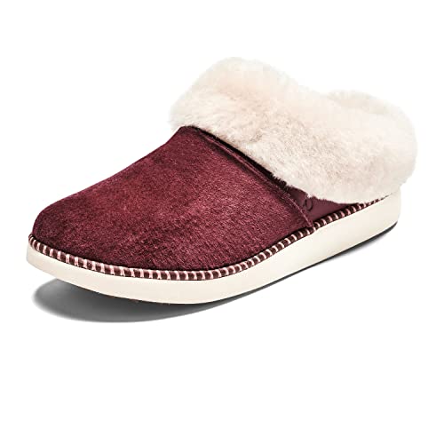 Olukai Ku'i Women's Slipper, Soft Full-Grain Leather & Wool Blend Footbed, Wet Grip Soles For Inside & Outside Wear, Cute & Comfortable Slip-On, Canoe/Tan, 7 #TOP9