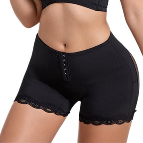 POTXRESD Bragas de cintura alta para levantamiento de glúteos, faja moldeadora con control de abdomen con 3 ganchos ajustables, diseño sin espalda para mujer, Negro, M