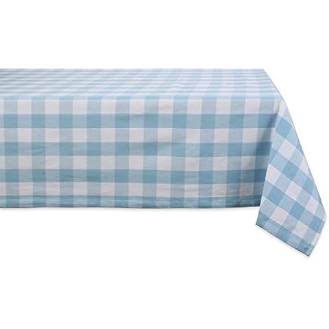 DII Buffalo Check Collection, Classic Farmhouse Tablecloth, Tablecloth, 60x120, Light Blue & White Cover