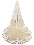 EllieWely Long Pearl Floral Lace Soft Tulle Wedding Bridal Veil White Chapel Length 90Inch