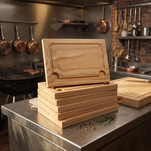 Miniatura 7 de Space Home - Plato De Madera Para Churrasco Set De 6, 30 X 20 Cm, Pino, Con Ranura Para Jugos, Ideal Para Carnes, Chuletones, Asados, Barbacoa, Pizzas, Quesos, Casa Y Restaurantes