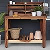 Backyard Discovery 47 Acacia Wood Garden Potting Bench Serving Bar with Lower Storage Shelf Leveling Feet All Weather Farmhouse Design for Patio Deck Porch Kitchen Dining Room