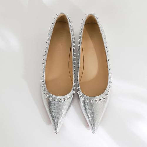 Women's Rivets Pointed Toe Ballet Flats Shoes Fashion Studded Comfortable Slip On Shallow Mouth Dress Shoes Casual Formal Wedding Ballerina Shoes3