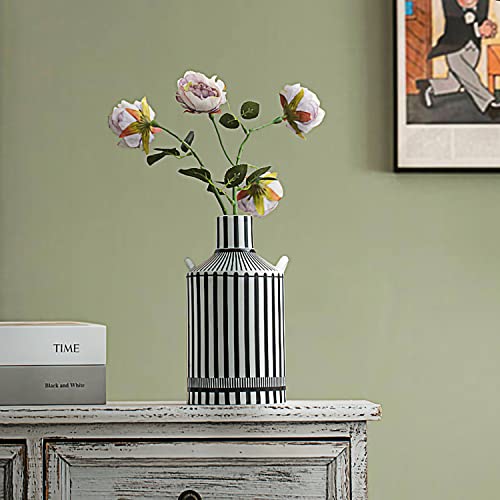 Lizofer Modern Black White Stripe Ceramic Vase Set Of 3 For Living Room Bedroom Office Unique Rustic Vintage Farmhouse Home Decor Flower Vases For Fireplace Kitchen Centerpieces Table Shelf Minimalist #TOP6