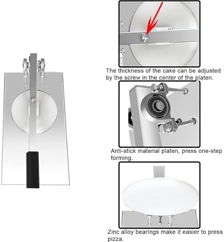 Stainless Steel Manual Pizza Press & Pasta Roller - Adjustable Thickness, 7 Disc Options, Ideal for Pizza Restaurants & Snack Bars - 50x25cm Pizza Maker