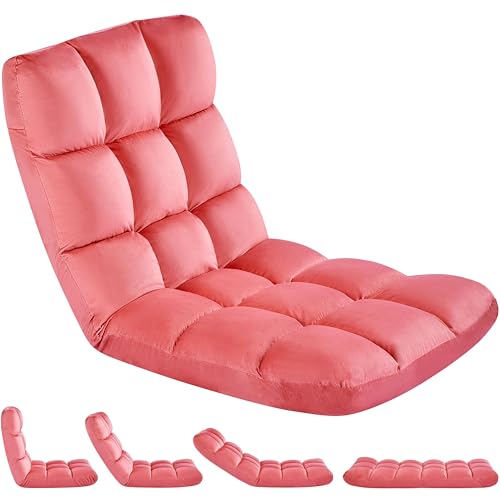 Yaheetech Floor Chair, Meditation Chair with Back Support Gaming Floor Lounger with 14 Adjustable Position for Adult, Pink