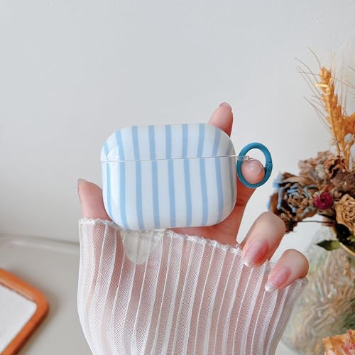 Image of MINSCOSE for AirPods Pro 3rd Generation Case (2025),Cute Striped Aesthetic Pattern Design with Girly Keychain Ring,Soft TPU Protective Shockproof Cover with Cleaner Kit for Airpods Pro 3-Blue