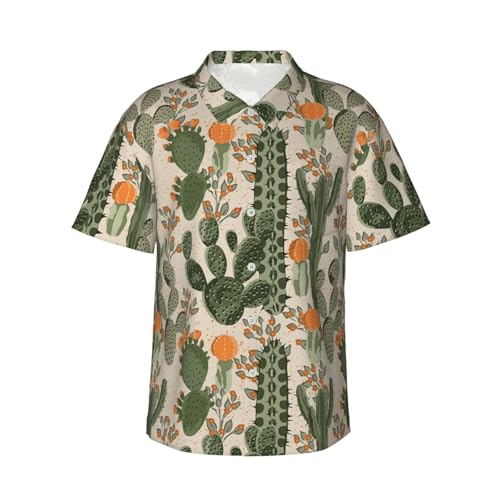 Chemise hawaïenne homme manches courtes verte à imprimé cactus léger pour la plage